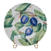 Assiette en barbotine vintage, décor prunes – relief feuillage