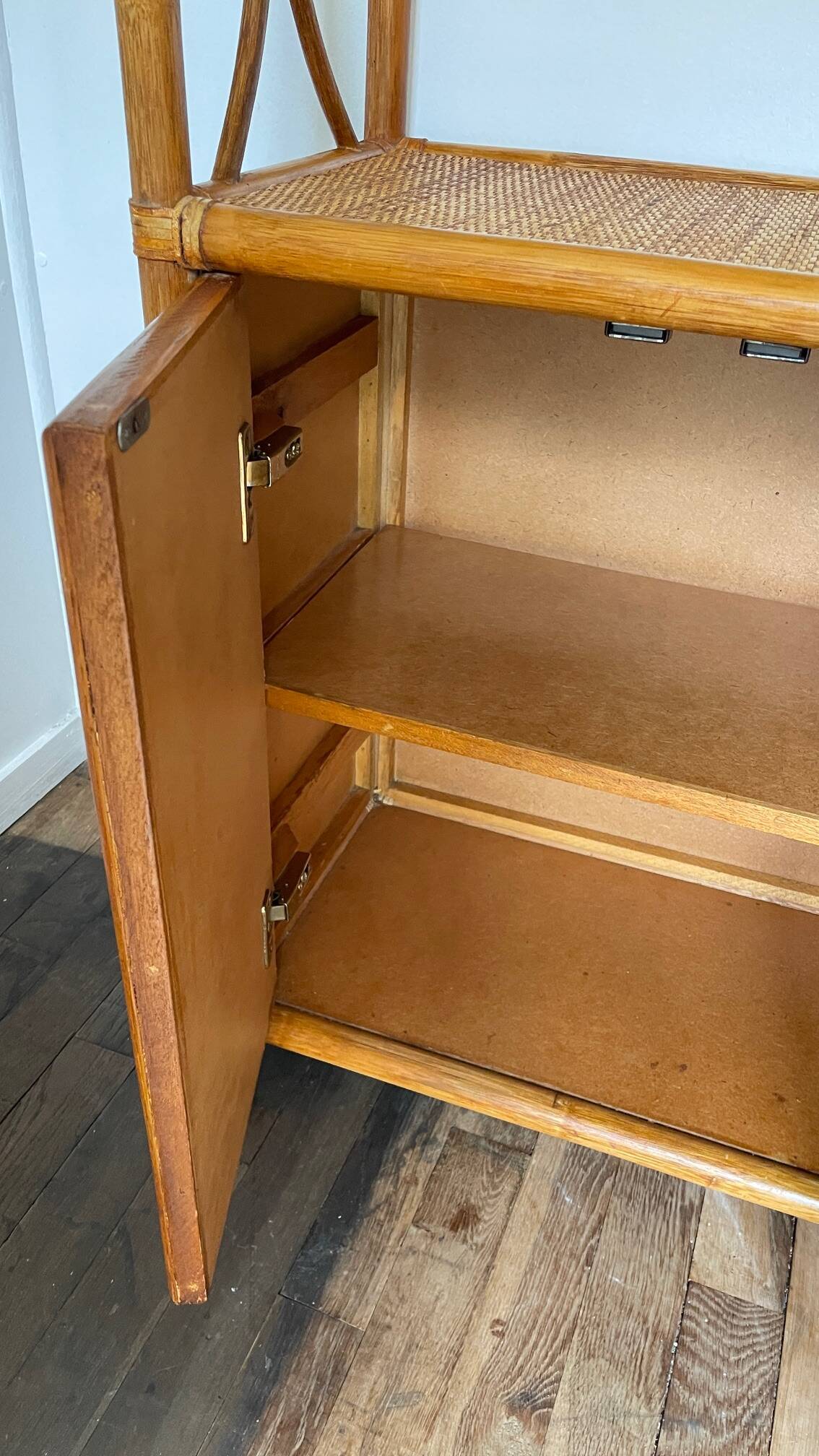 VINTAGE Bamboo Wicker Shelf