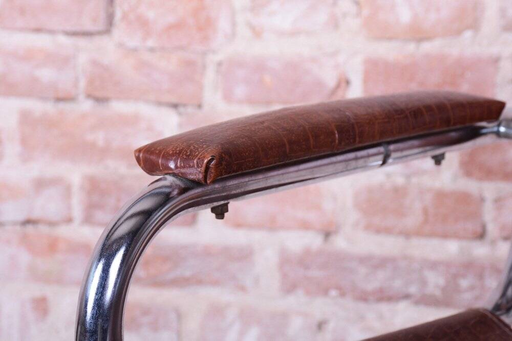 Bauhaus Bar Chair in Chromed Steel and Faux Leather, Germany, 1970s