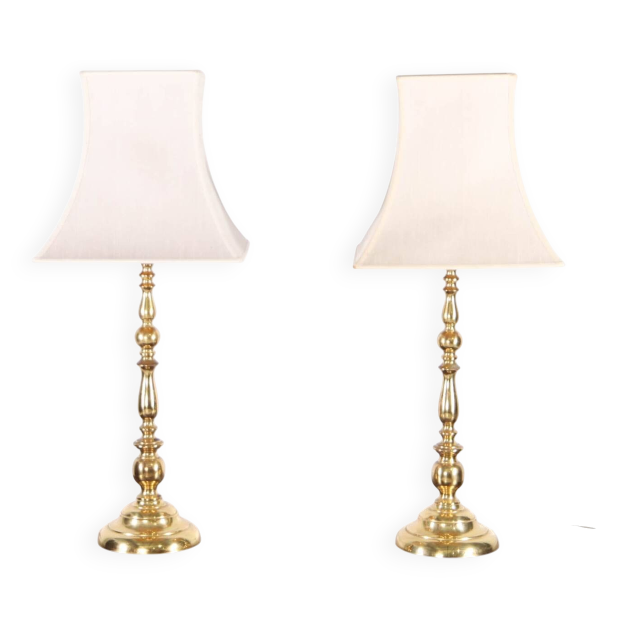 Pair of large brass lamps