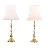 Pair of large brass lamps