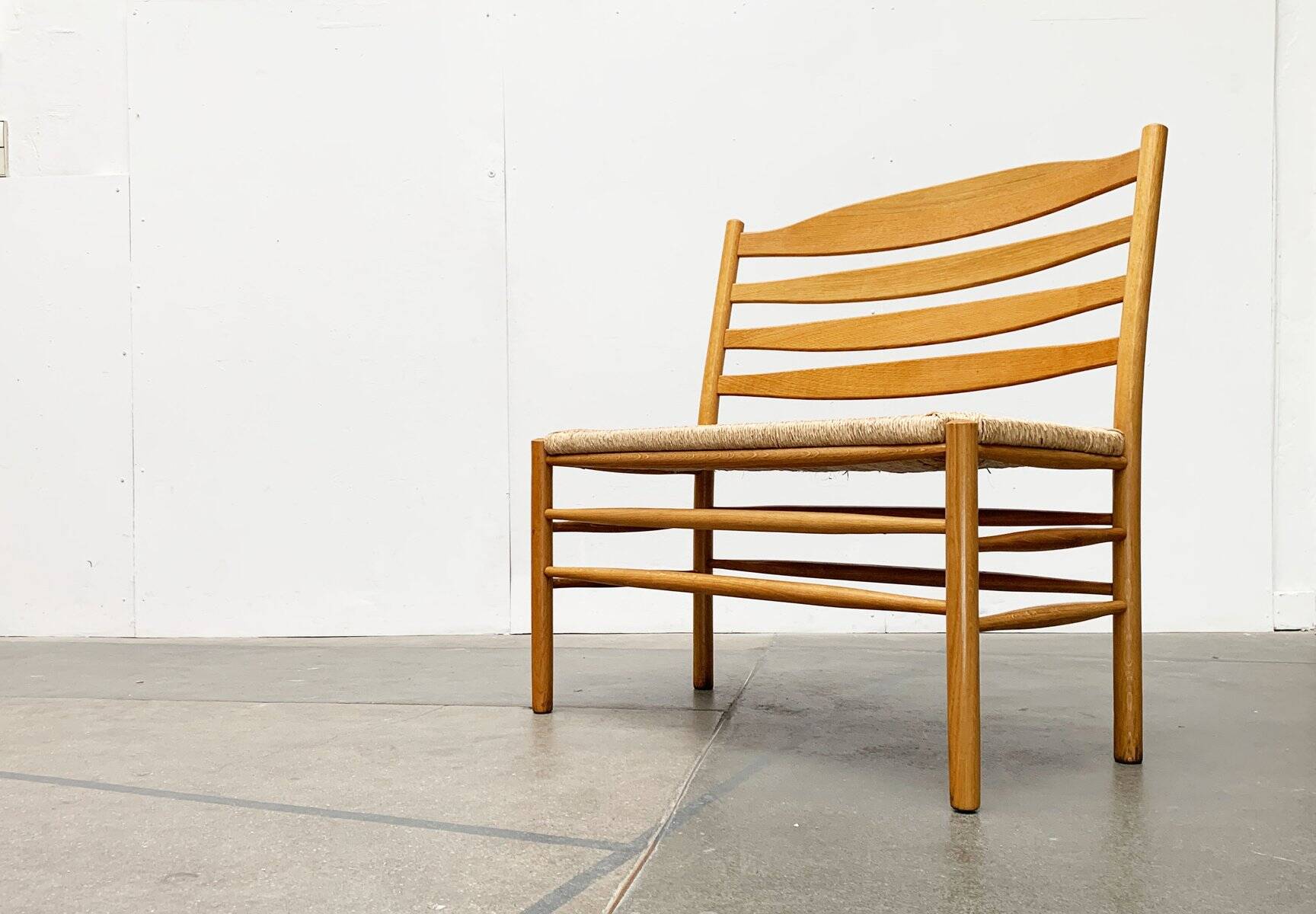 Scandinavian bench and chair set made of paper cord and oak from TS.