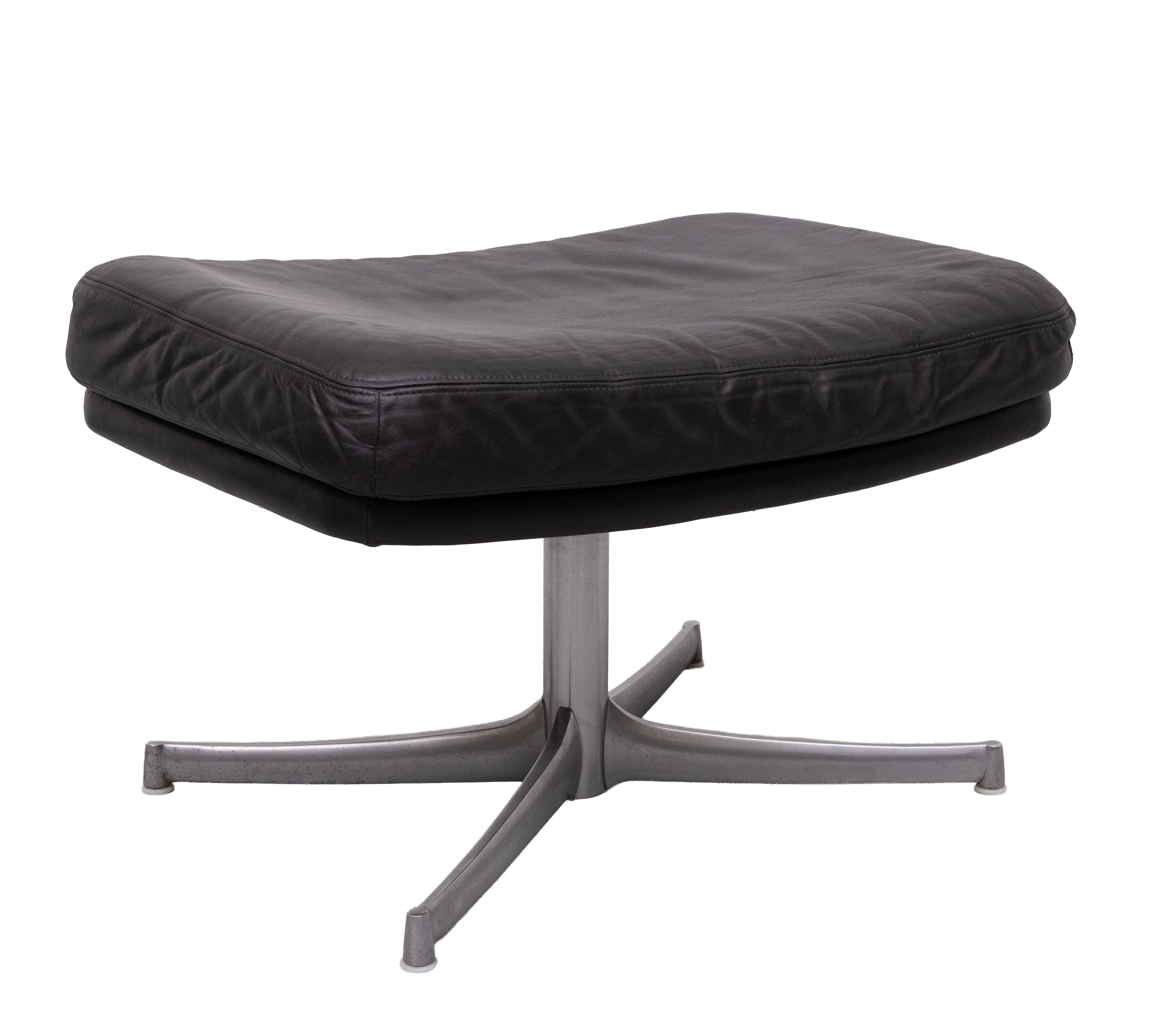 Collection Walter Knoll Black Leather Foot Stool 1970s Germany