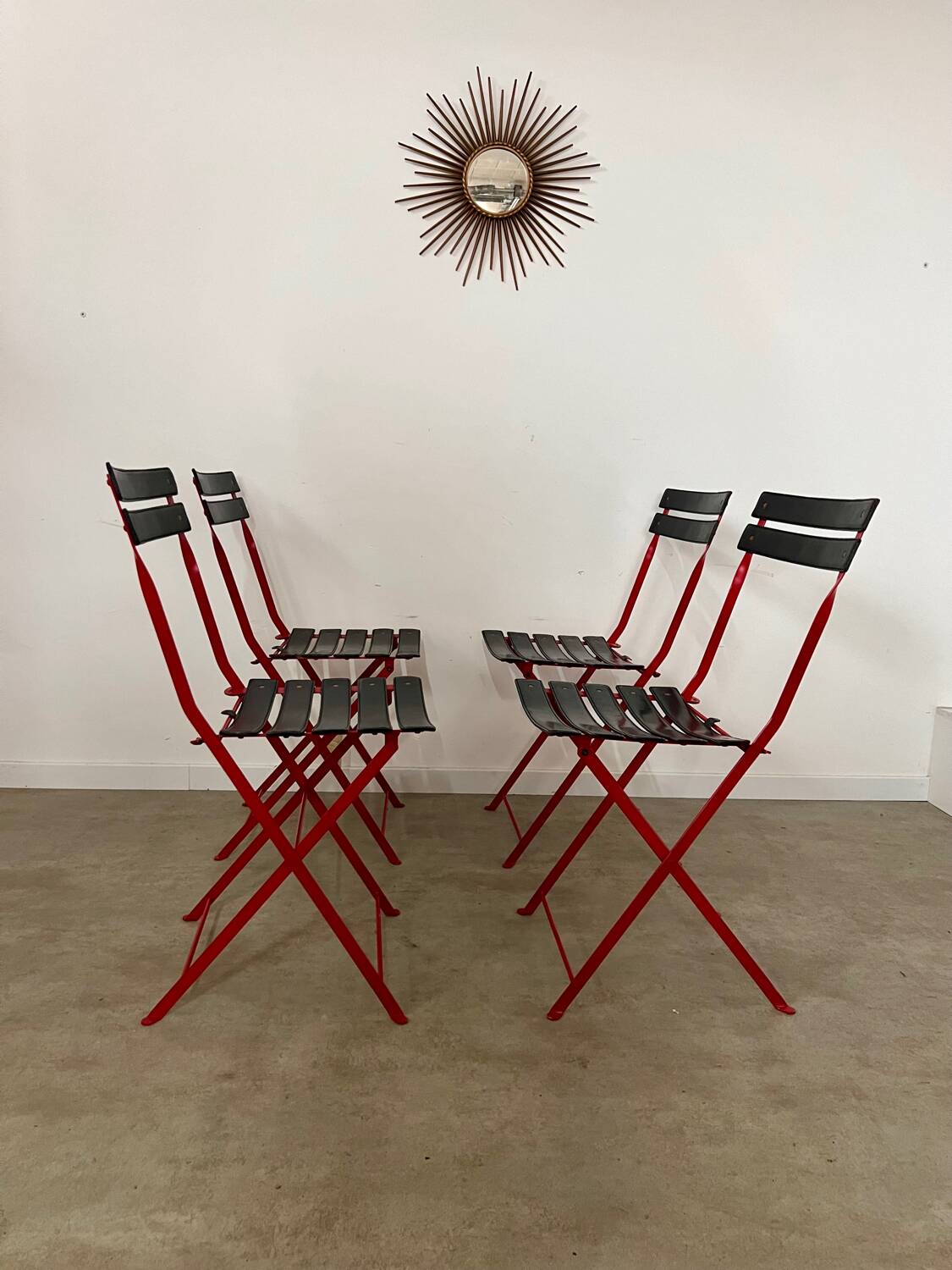 Set of 4 folding leather and metal chairs Italian design Zanuso for Zanotta Celestina vintage