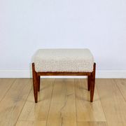 Edmund Homa stool, cream ivory beige boucle seat, long pile lamb