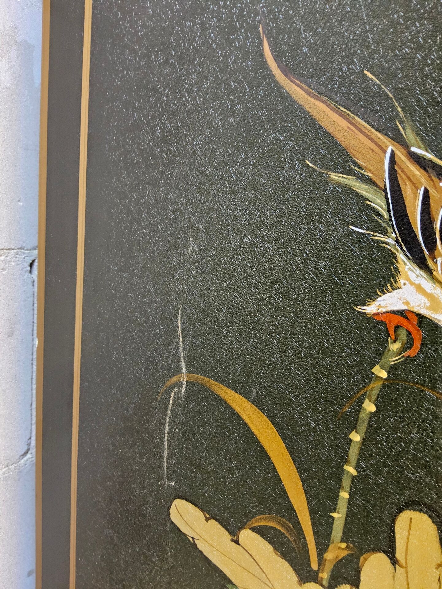 Vintage Chinese cabinet with gold leaf, flowers and peacock/ bohemian