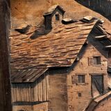 Tableau Alpin vintage années 50 - Sculpté et Pyrogravé - Ambiance Chal