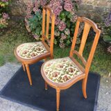 Snowshoe chairs (duo) upholstered louis XVI style of period 1920 in walnut.
