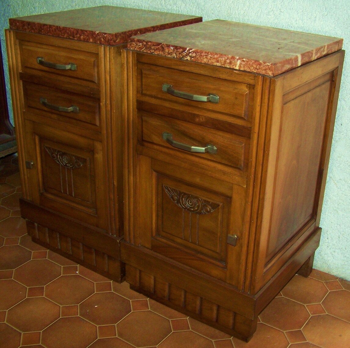 Pair of old bedside an cherry tree