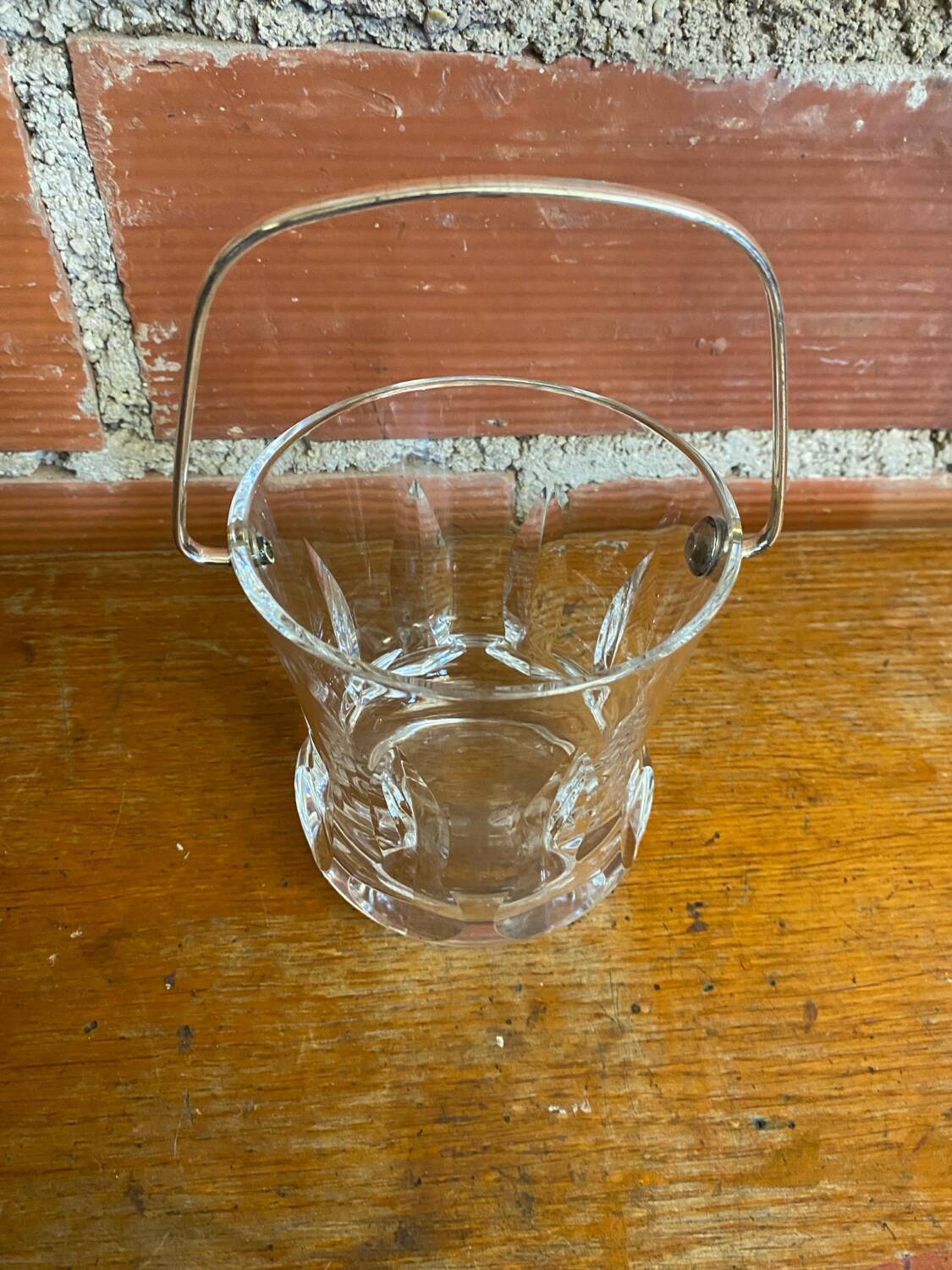 Vintage crystal ice bucket with mold and chrome metal handle