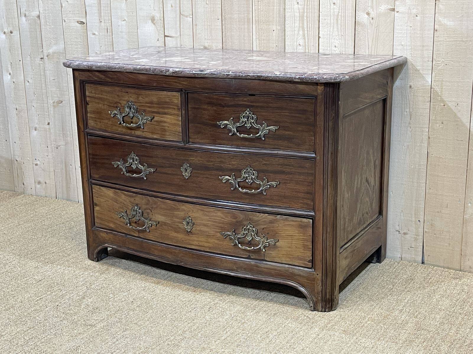 Regency commode in amaranth with an 18th-century marble top.