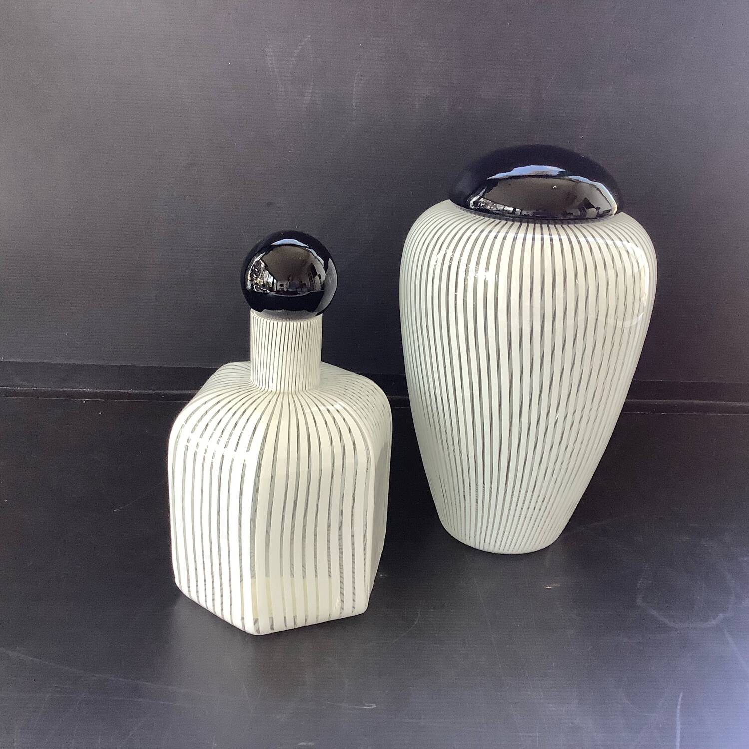 2 Designer Vases Art Glass Italy Murano Vetriarte 1988 Signed Filigree