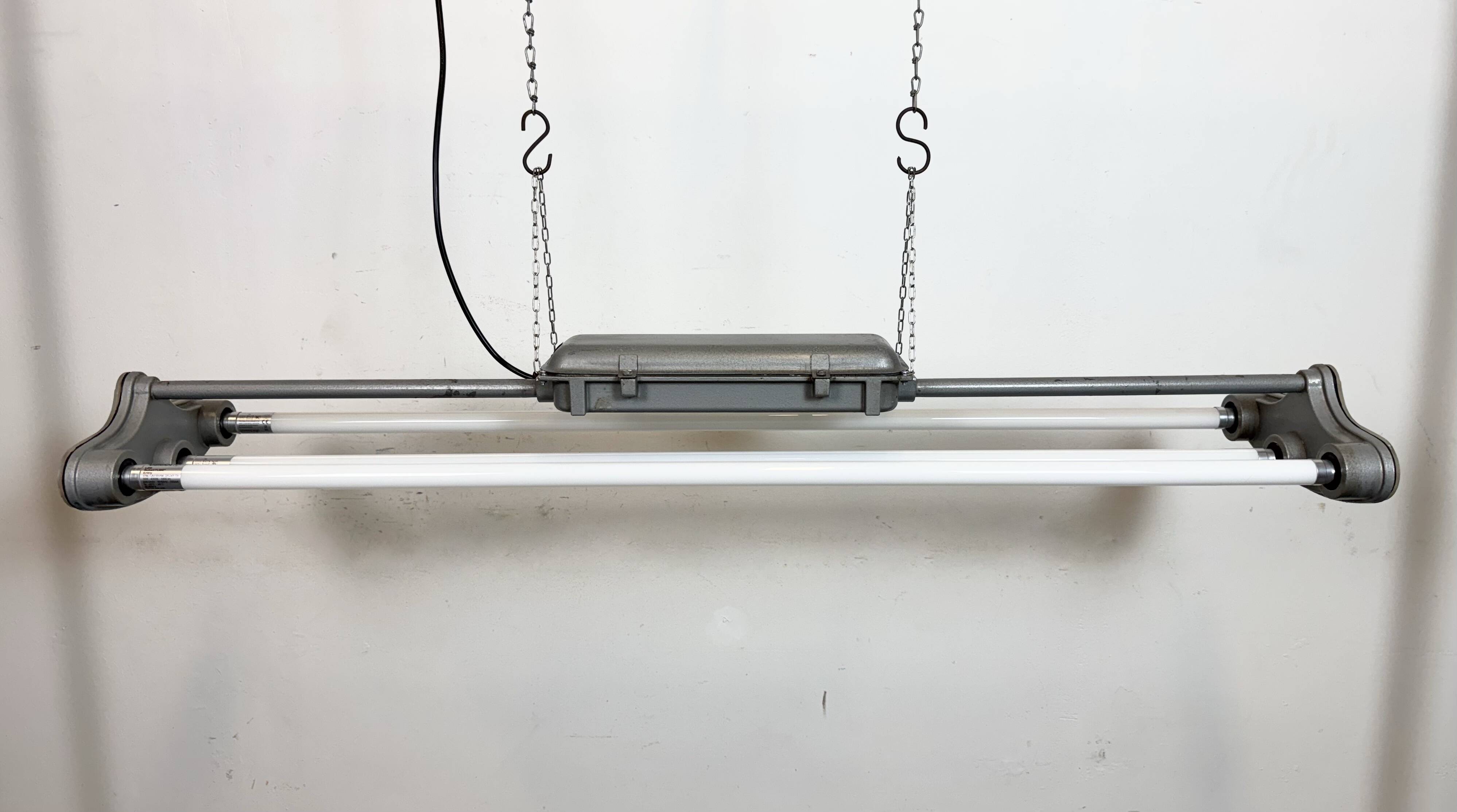 Grey Industrial Hanging Tube Light from Polam Gdansk, 1970s
