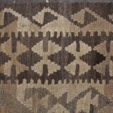 Brown & Khaki Geometric Kilim Rug, Handwoven Wool Carpet 302 x 239 cm