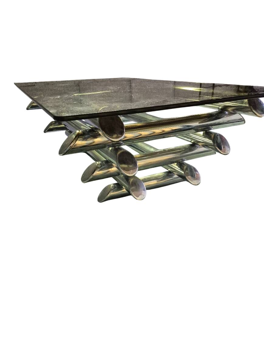 Willy Rizzo table 1970 chrome metal and glass