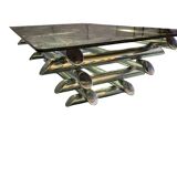 Willy Rizzo table 1970 chrome metal and glass