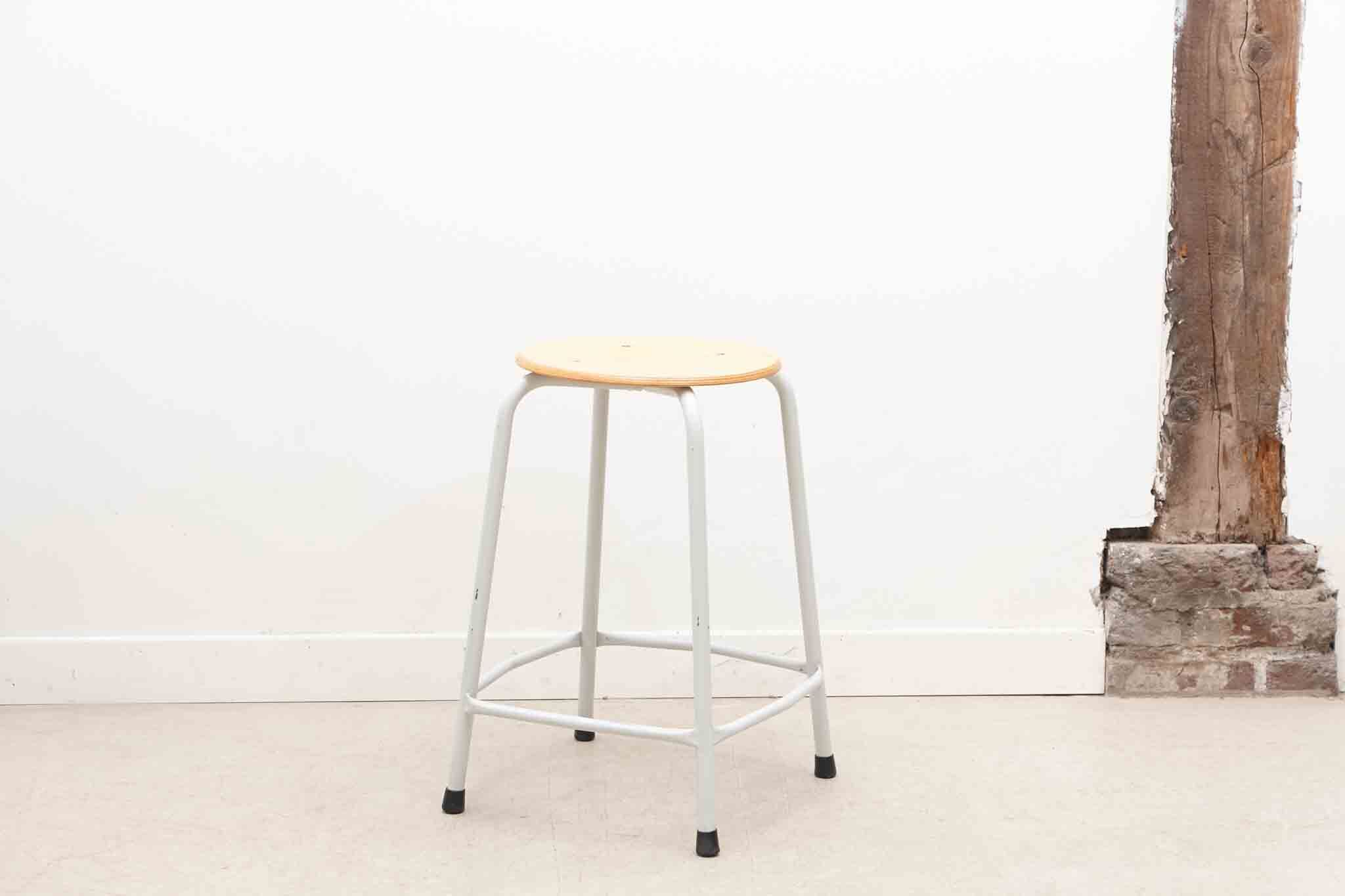 Oak and white mid-height stool