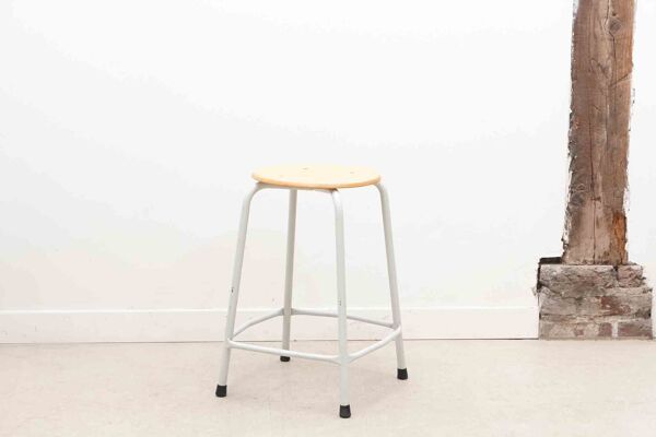 Tabouret mi-haut chêne et blanc