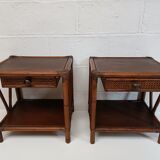 Pair of wooden bedside tables, bamboo and canning