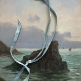 Magnificent painting HSC Marine Quiberon 1919 seaside Brittany sailboats