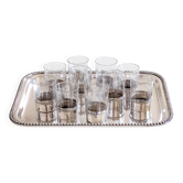 Liqueur service with 10 crystal glasses, solid silver and tray.