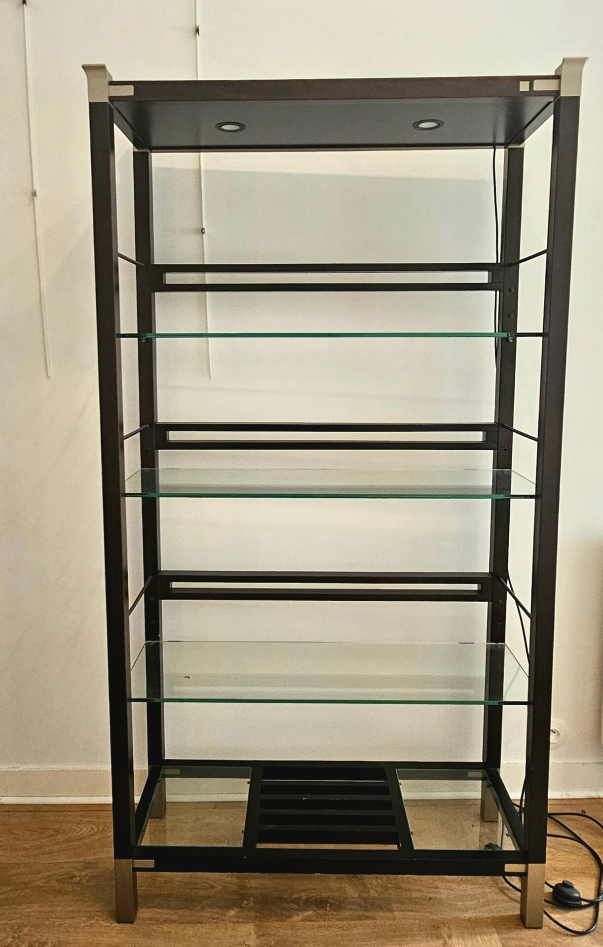 Étagère Pierre Vandel eclairée métal et verre