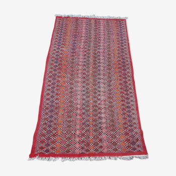 Tapis rouge losanges fait main 100x200cm