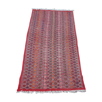 Tapis rouge losanges fait main 100x200cm