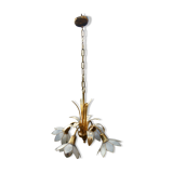 Lustre laiton et fleurs en pétales de nacre