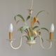 French Vintage Cream 3 Light Chandelier Green and Peach Leaves