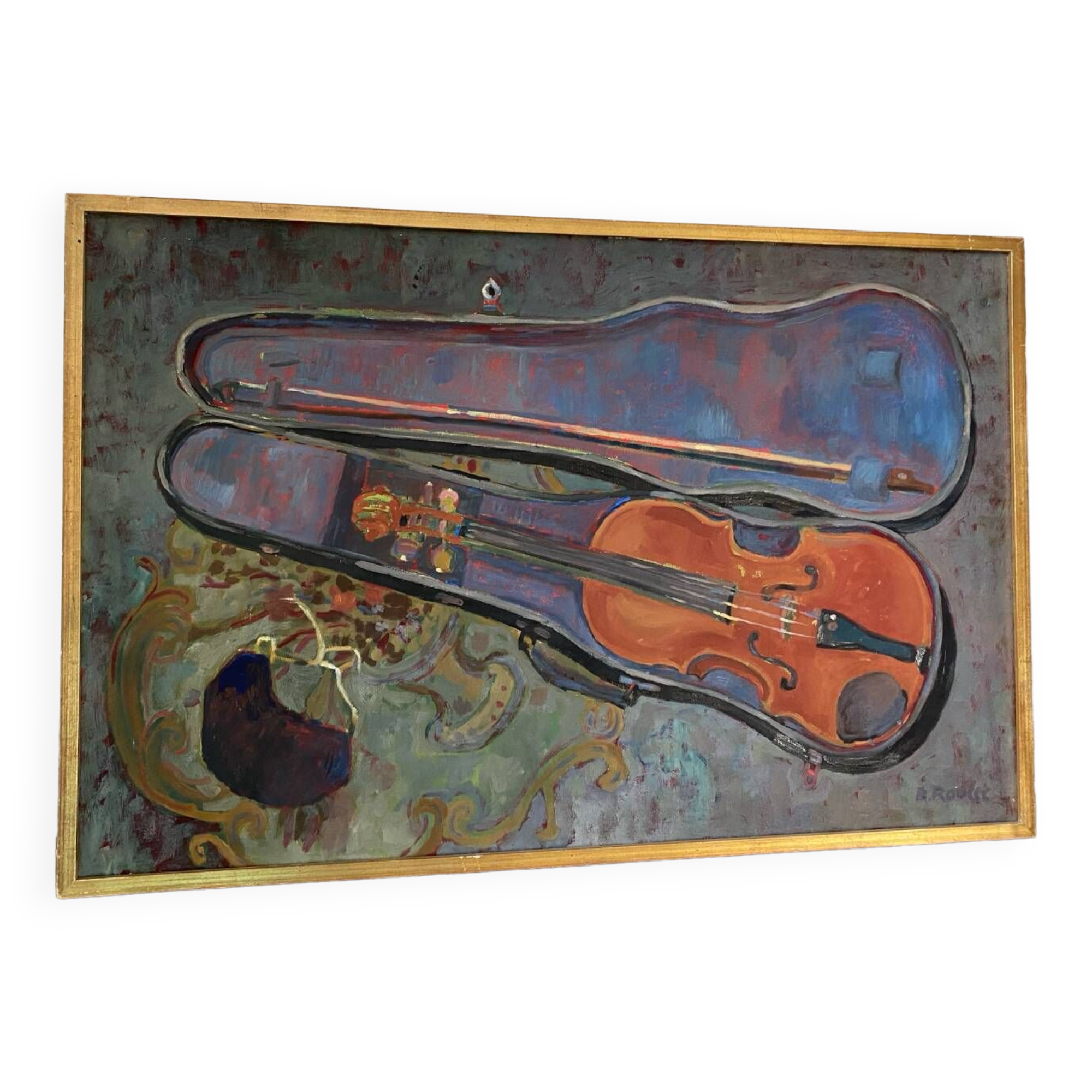 Still life with violin signed