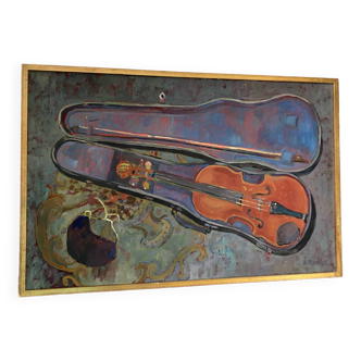 Nature morte au violon signée