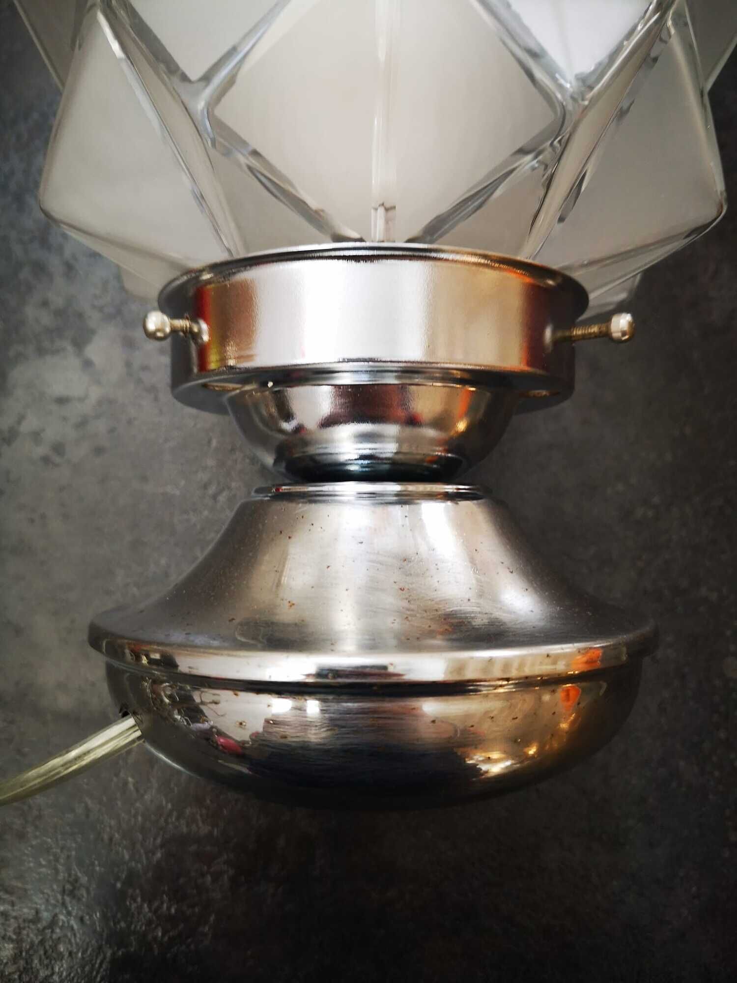 Old lamp globe opalescent glass rare model Ø 18 cm ART DECO 1930 POLYEDRE 96 faces STARS