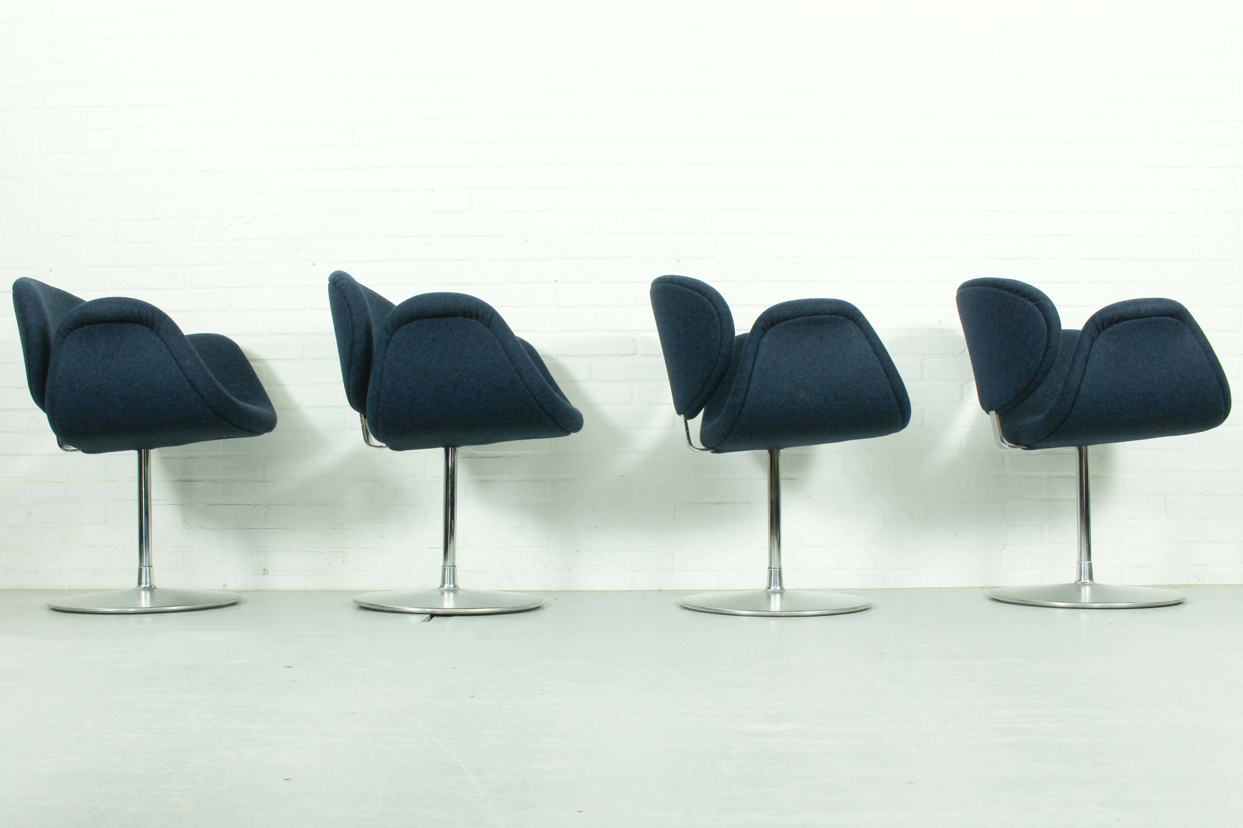 Set of 4 Swivel Little Tulip Dining Chairs by Pierre Paulin for Artifort, 1