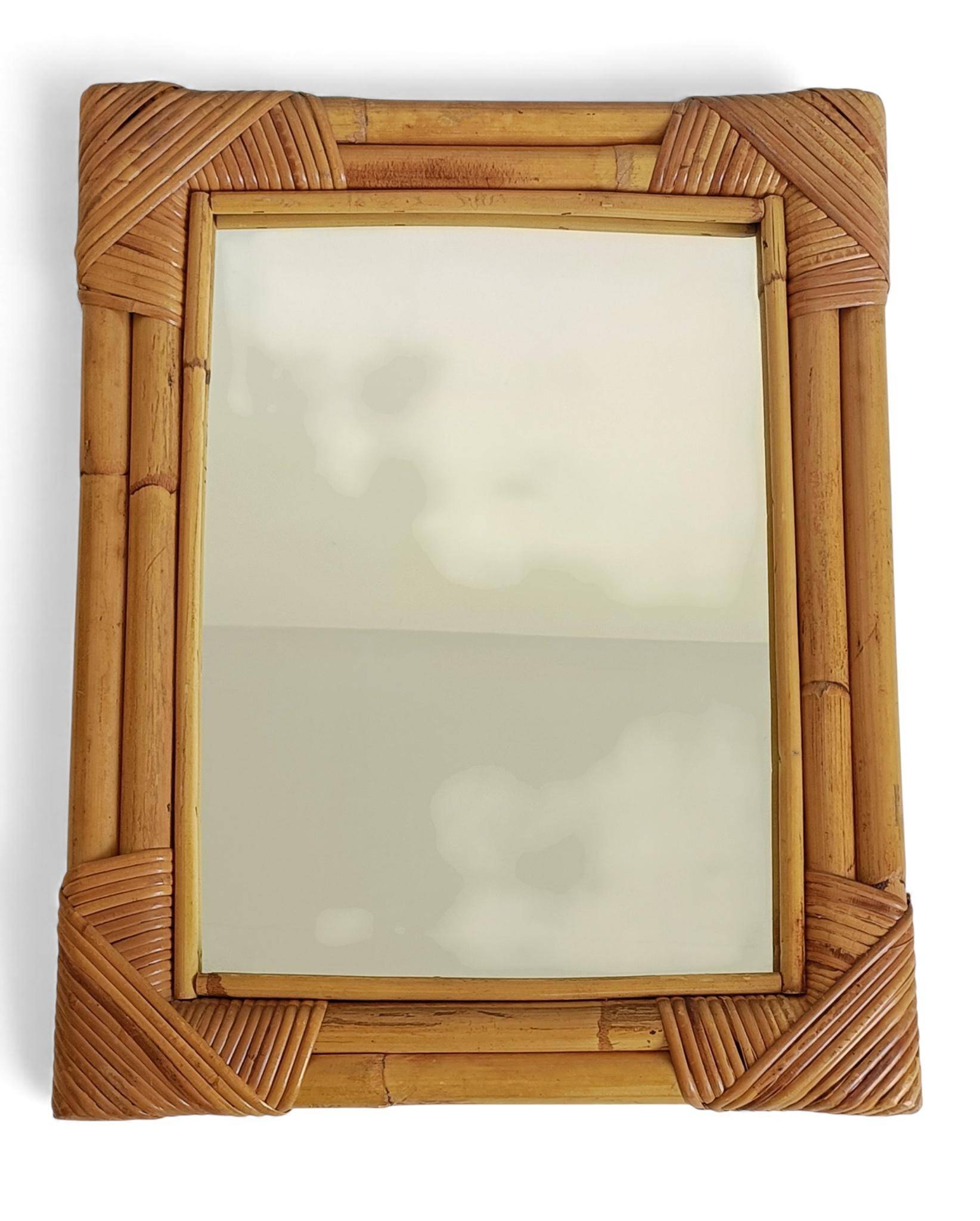 1960s Mid-Century Bamboo & Rattan Mirror in French Riviera Style
