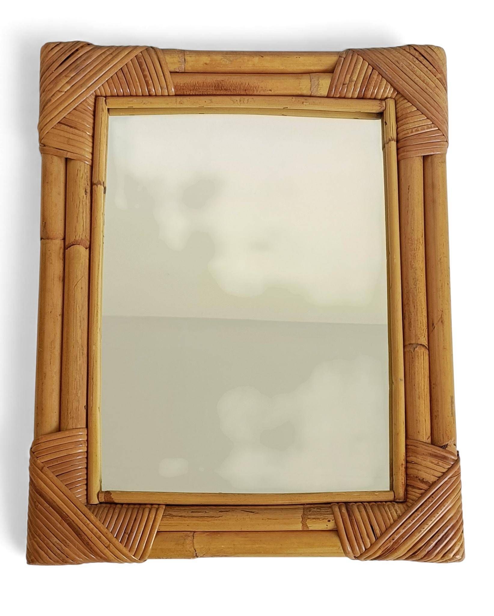 Miroir en bambou et rotin des années 1960 dans le style de la Côte d'Azur