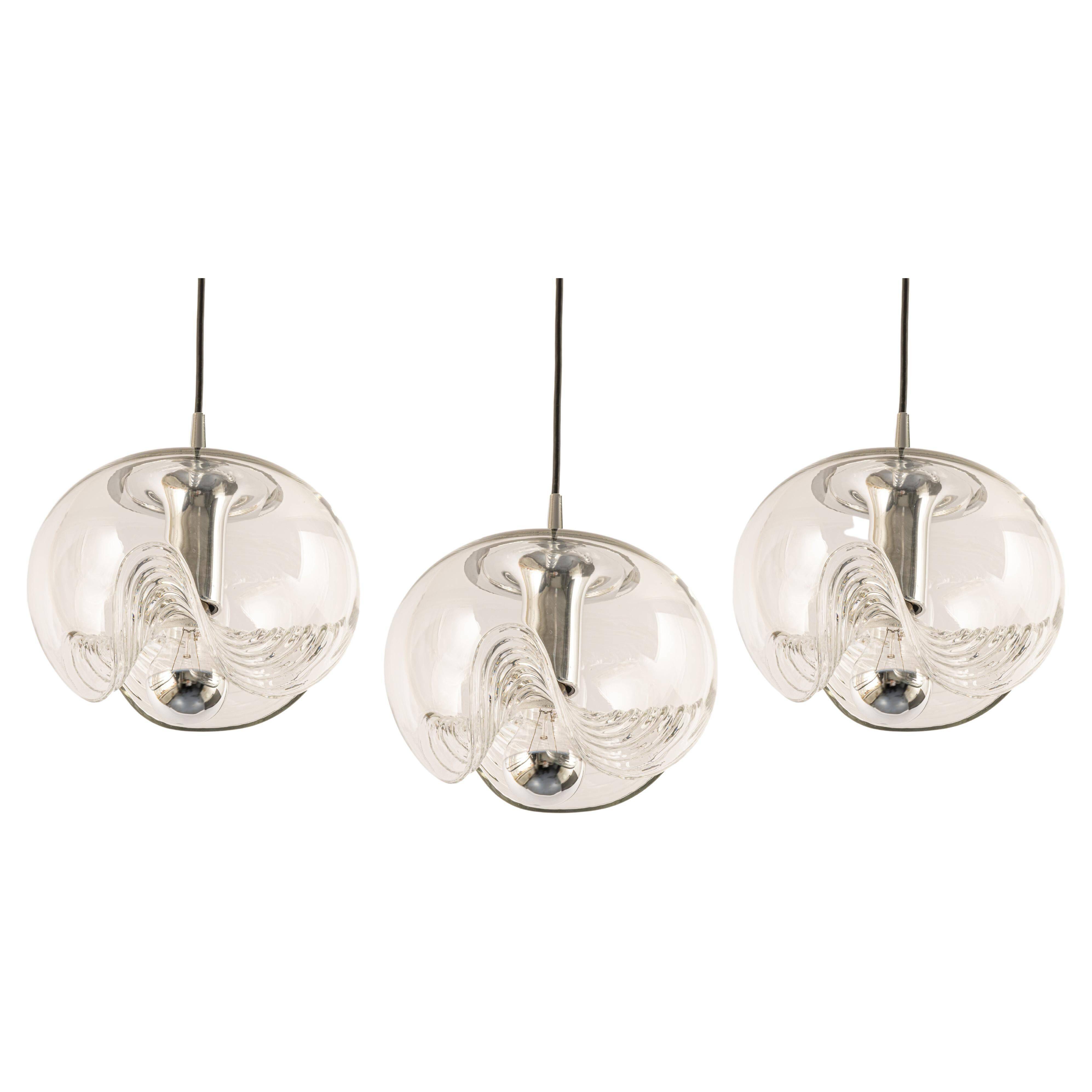 1 of 6 Large transparent glass pendant by Peill & Putzler, Germany, 1970s