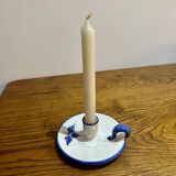 Bougeoir céramique blanc avec fleurs bleues