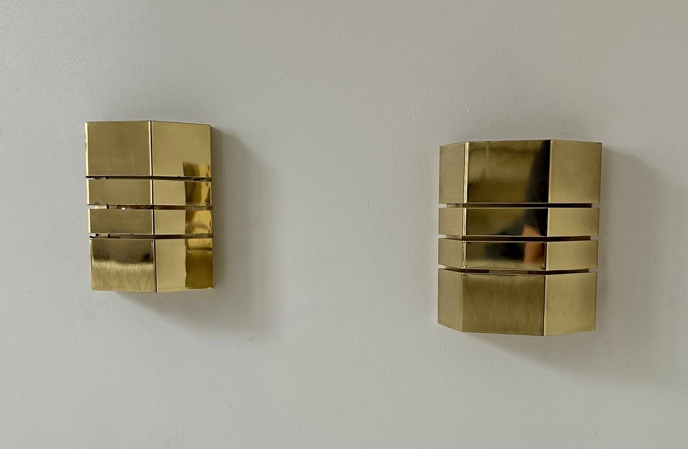 Pair of vintage brass wall lights, France 1970s