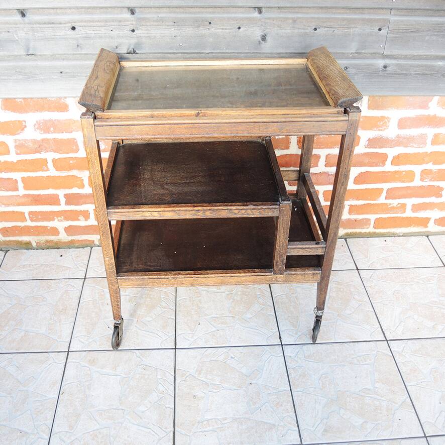 Vintage Art Deco wooden serving trolley with removable tray.