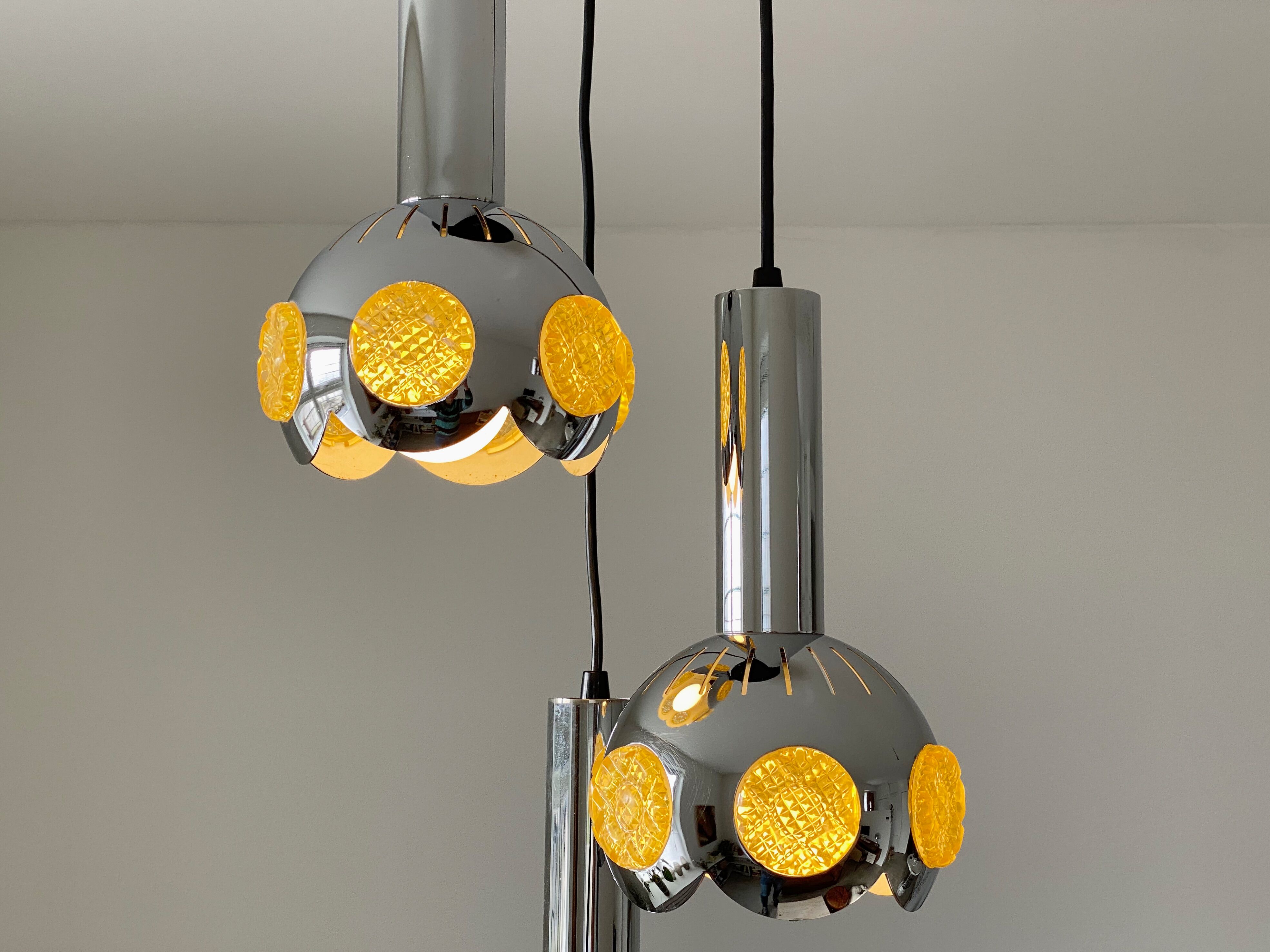 Vintage chrome cascade hanging lamp with yellow inserts