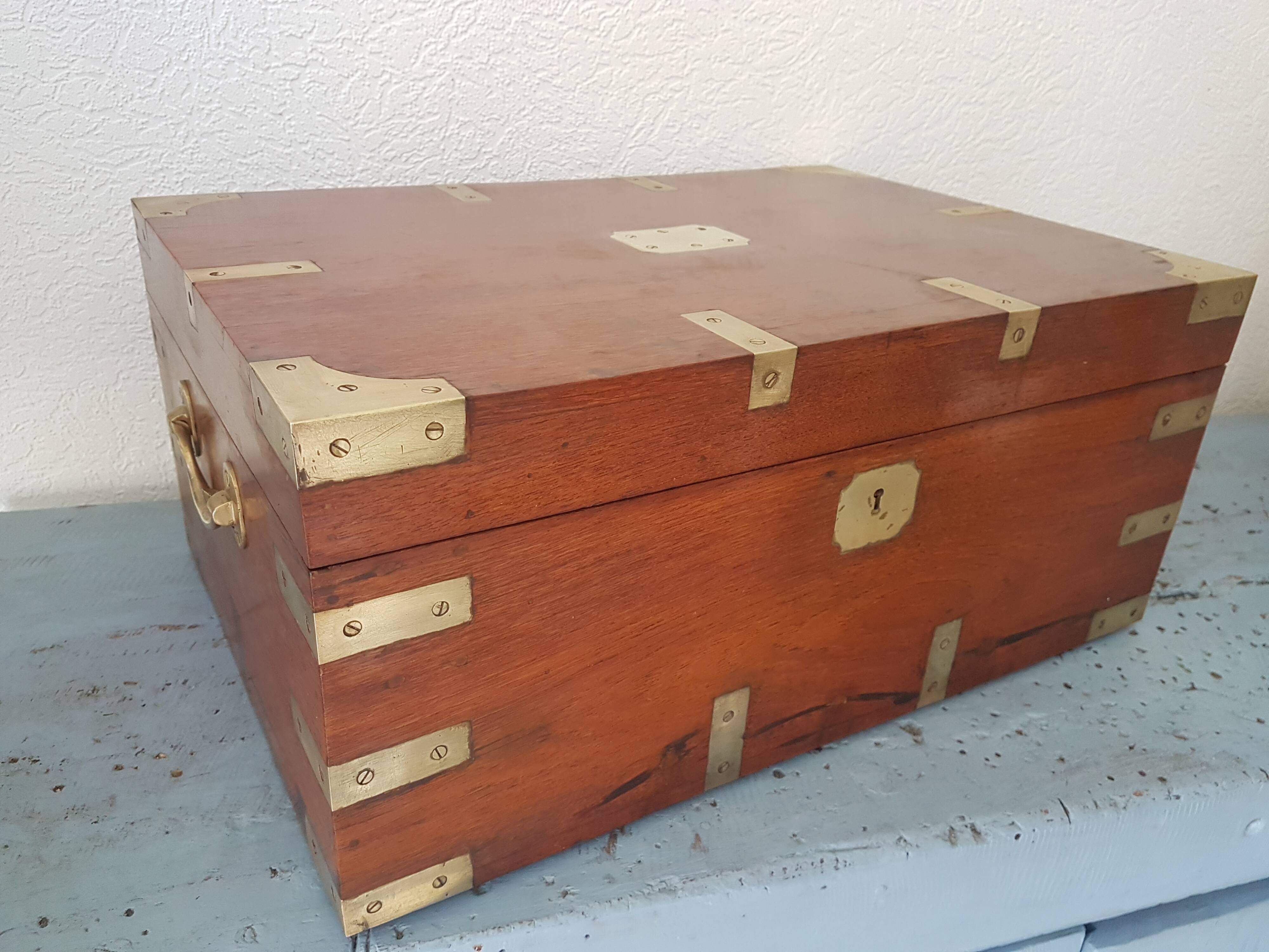 Marine trunk travel cabinet period 19th wood and brass