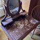 Antique oak and red marble dressing table with a swivel mirror.