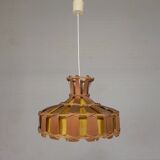 Vintage hanging lamp with rattan shade, palm leaf and fabric, 1970s