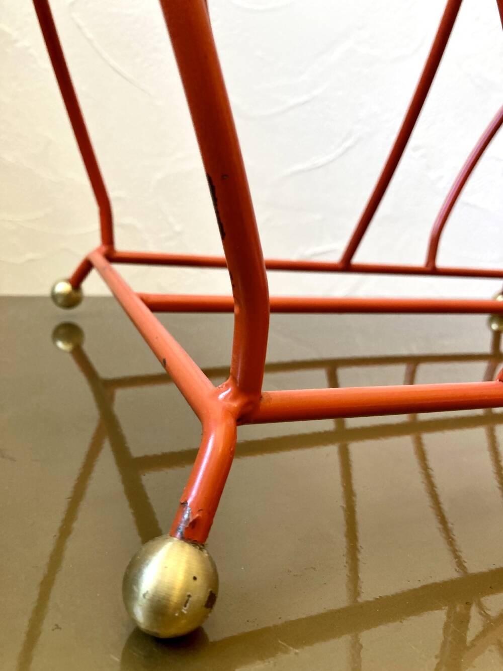 Vintage orange metal magazine rack, 1970s