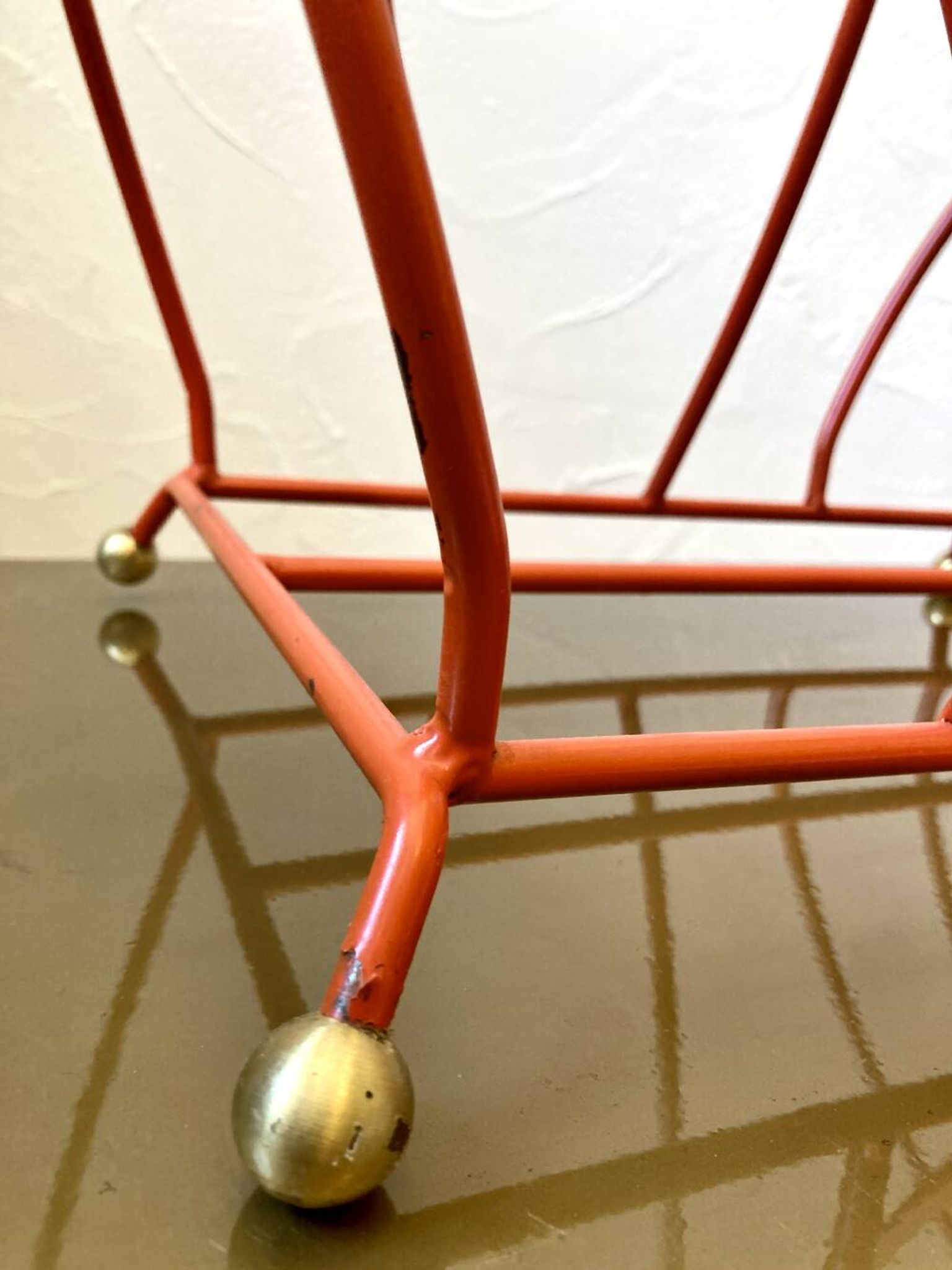 Vintage orange metal magazine rack, 1970s