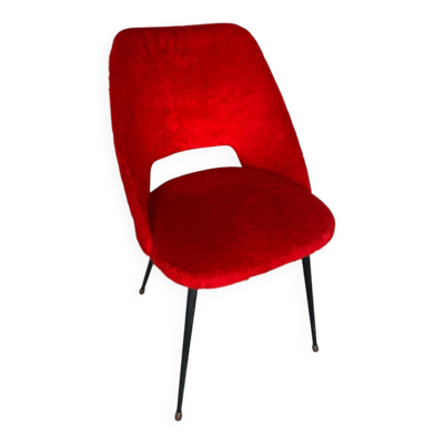 Chaise achille decommere moumoute rouge + pieds compas métal noir vint