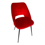 ACHILLE DECOMMERE Chair Red Fur + Black Metal Compass Legs Vintage
