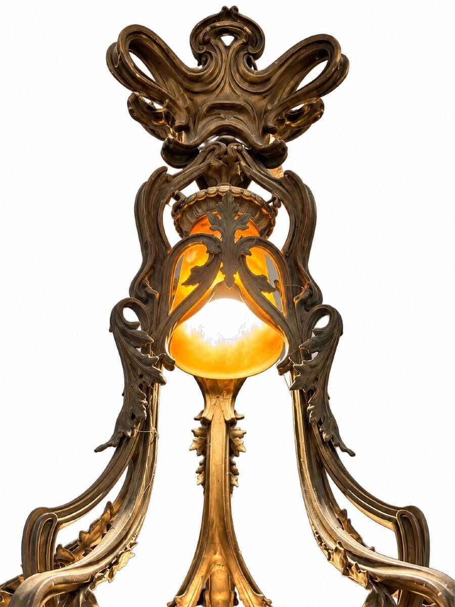 Large 8-light bronze chandelier, Art Nouveau, Nancy School – Around 1900