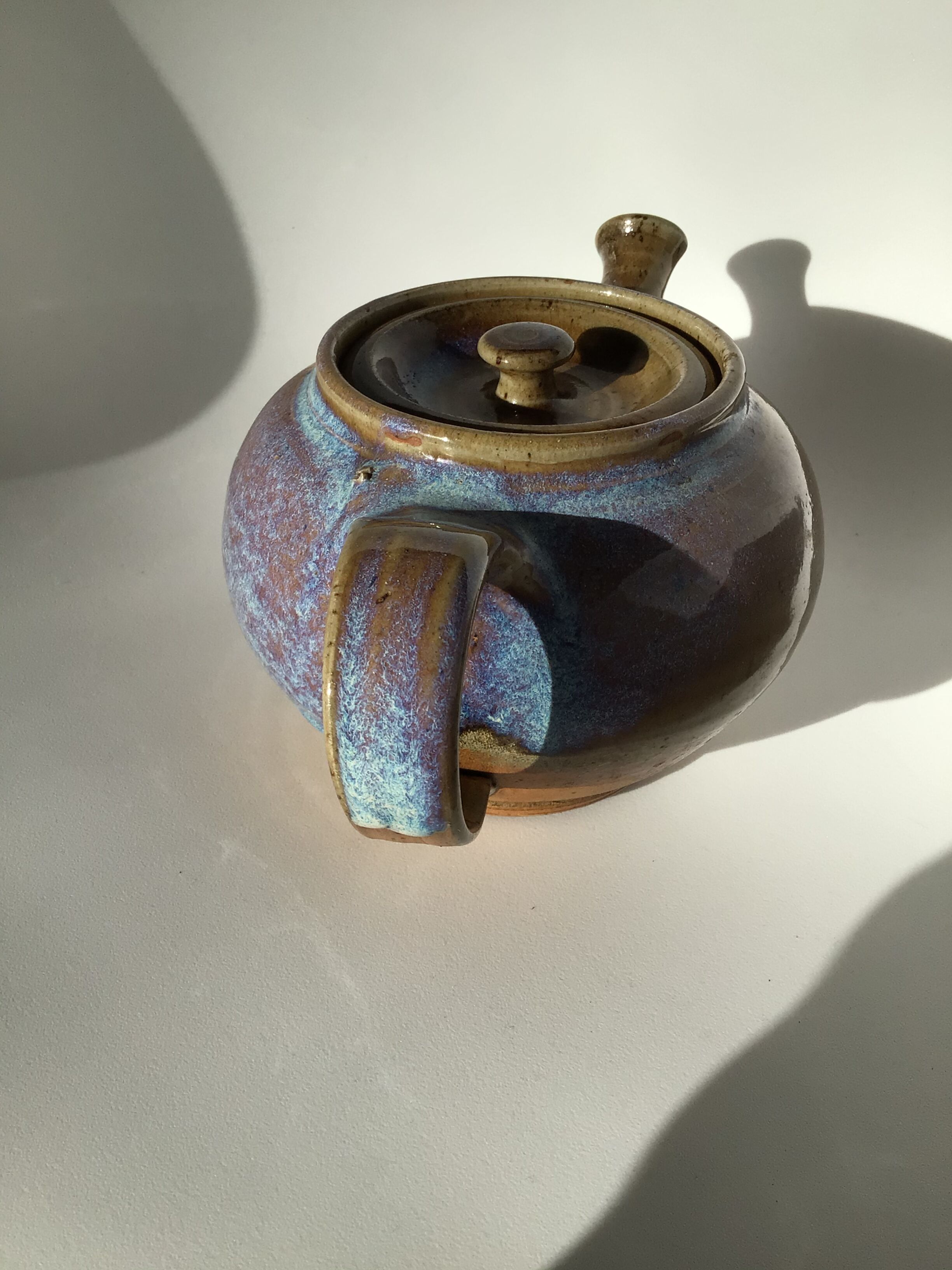 La Borne iridescent blue sandstone teapot signed